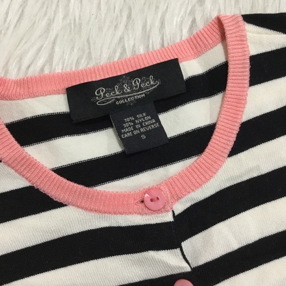 Peck a peck women’s pink black stripe lightweight cardigan sweater size … - Picture 3 of 4